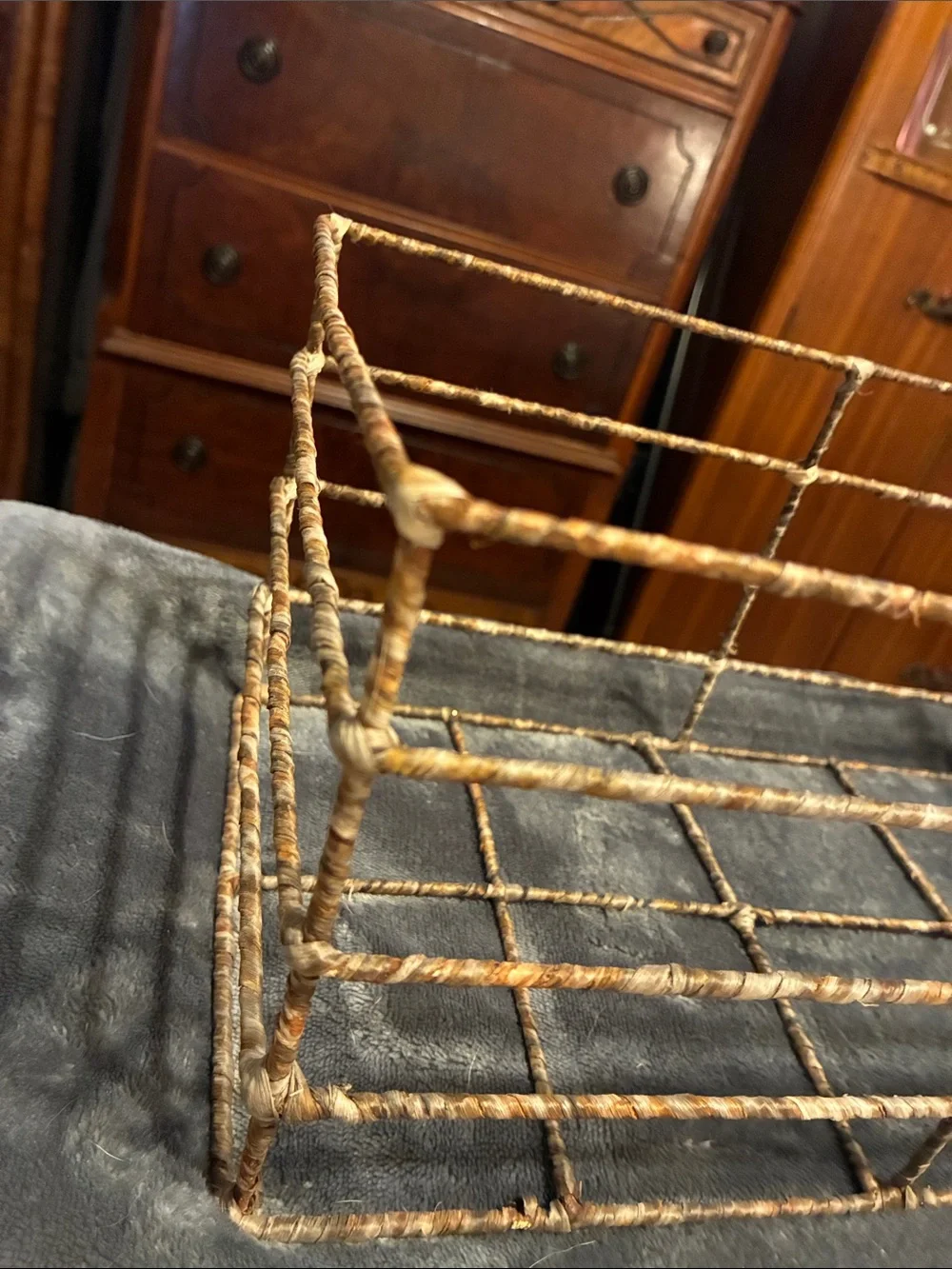 Rustic Metal Wire Storage Basket in Brown